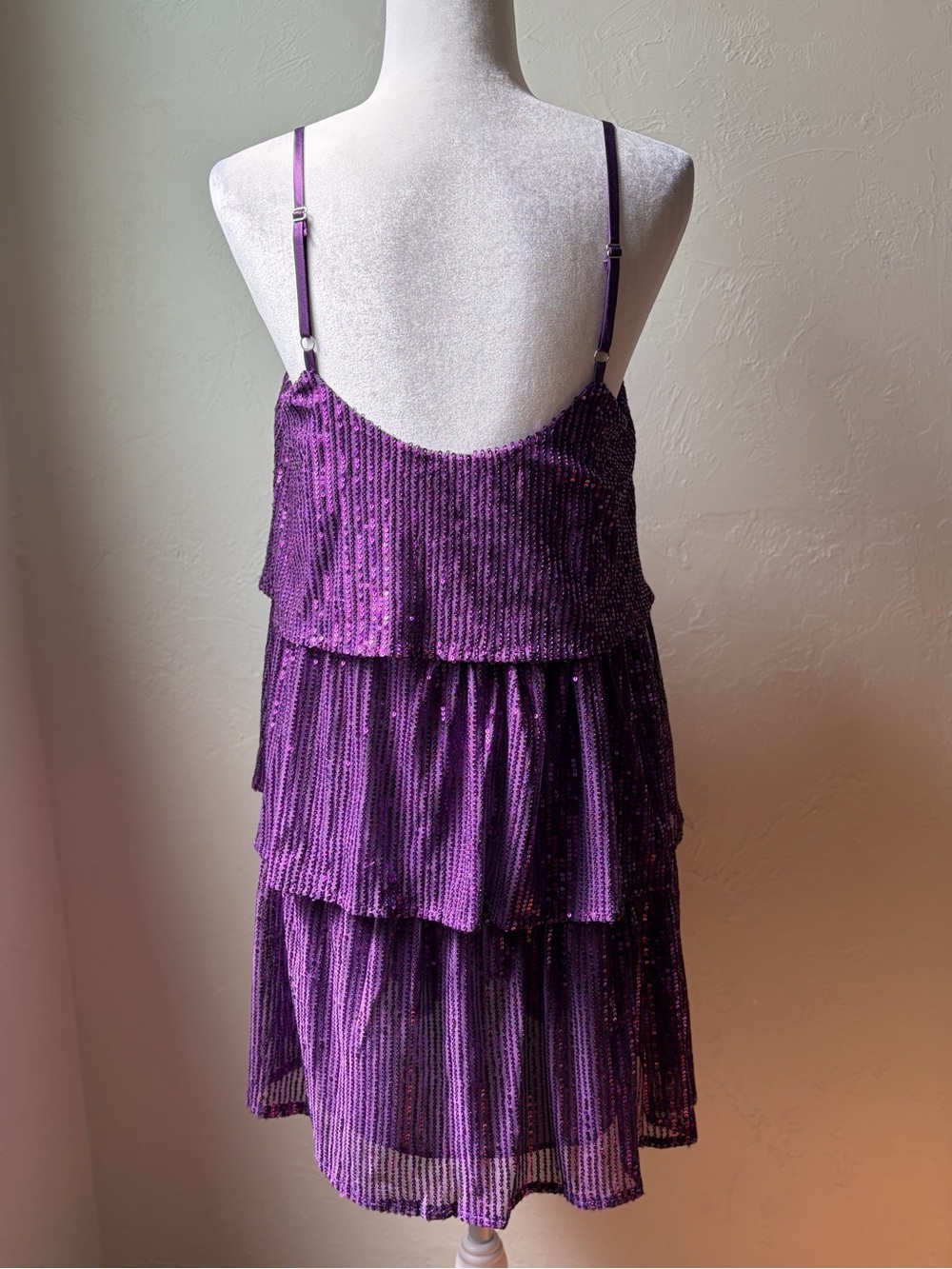 Fansi Nova Purple Sequin Tiered Party Dress Layered Cocktail Dress M - Picture 6 of 9